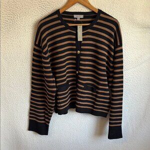 J Crew New relaxed Emilie sweater lady jacket in stripe Women's XL Black Camel
